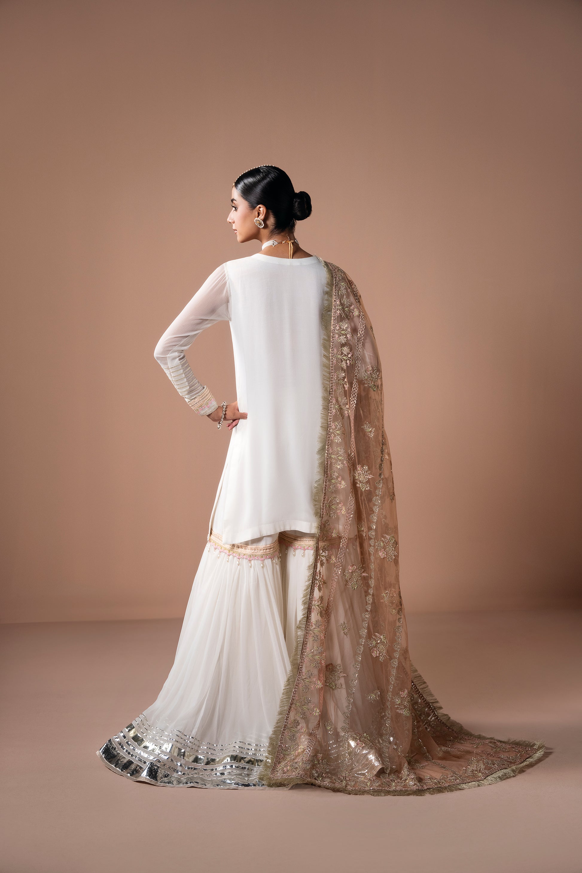 Luxury Pakistani gharara dress 3 piece outfit embroidered detail