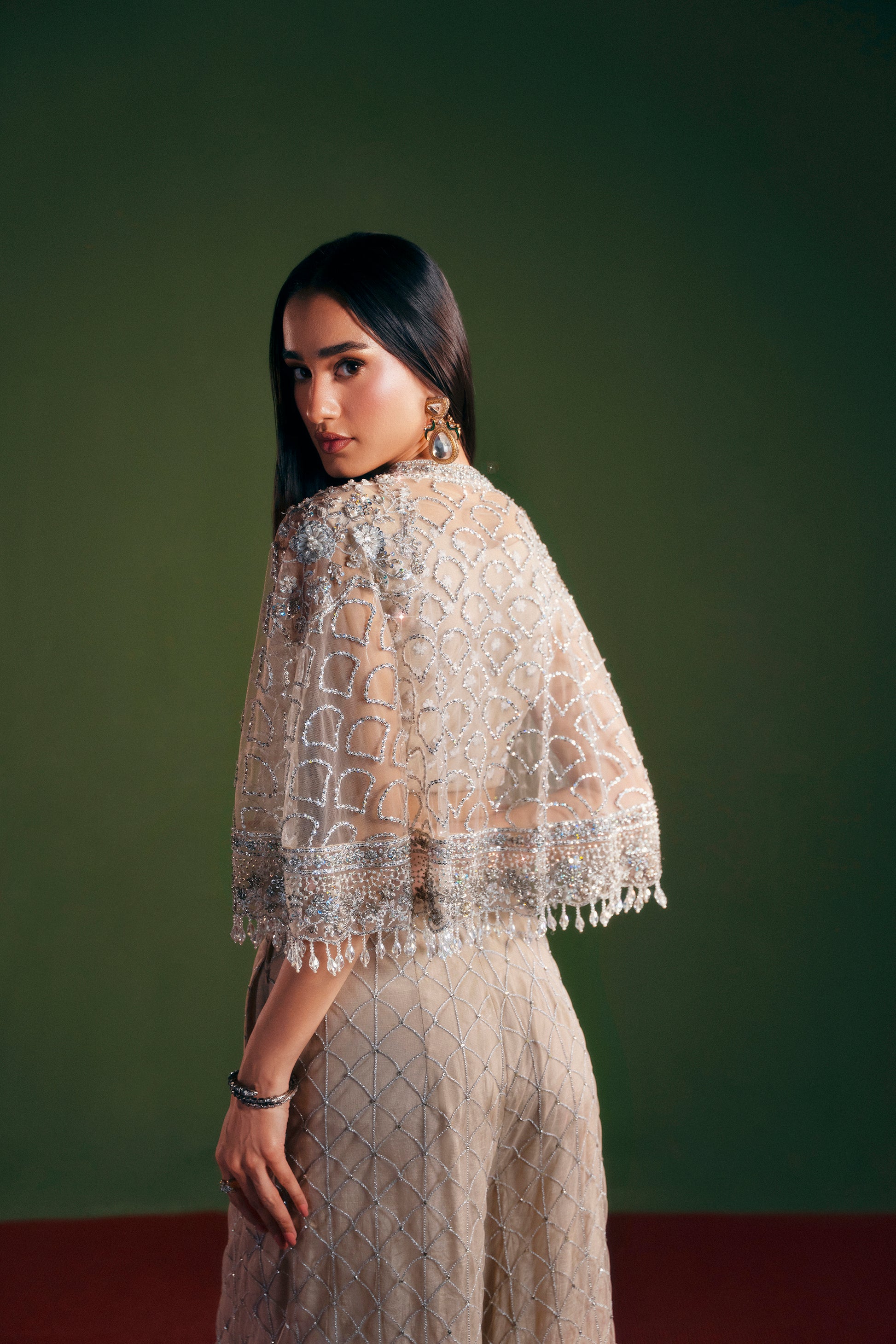 Luxury Pakistani cape style shirt trouser 3 piece outfit